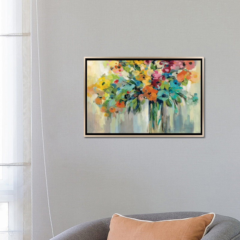 Nuage de fleurs par Silvia Vassileva - impression, H 18 po x l 26 po x P 1,5 po, Toile encadrée champagne, Pas de tapis