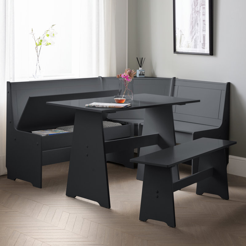 Lief 5 Person Corner Breakfast Nook with Hidden Storage, Anthracite