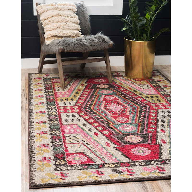 Tapis oriental beige / rouge Beverley, Rectangle 9 pi x 12 pi