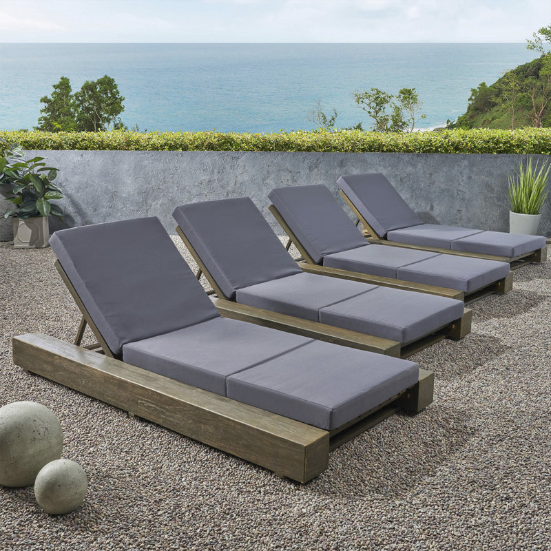 Tomalin Outdoor Wood Chaise Lounge, Dark Gray, Sandblast Gray