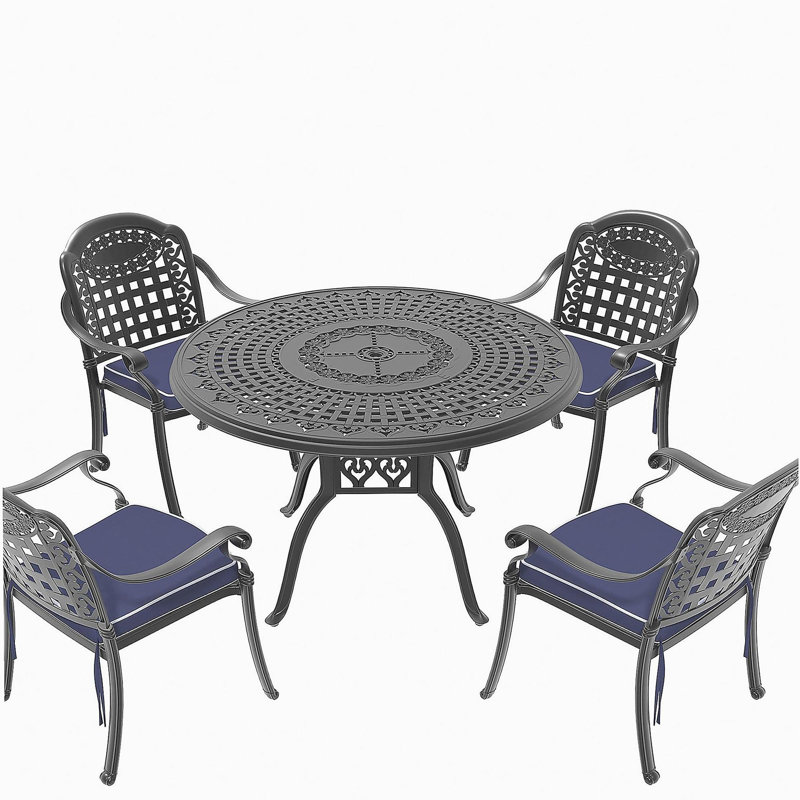 Ensemble de 5 pièces de mobilier de patio en aluminium coulé avec coussins, ensemble de salle à manger au design unique