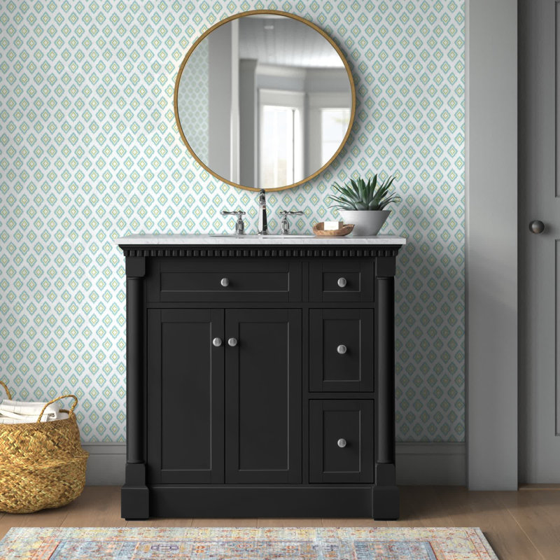36'' Single Bathroom Vanity with Marble Top, Black