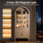 71'' Tall Full Wood Arched Storage Cabinet Adjustable Shelves Bookcase With LED Lights-1701483649