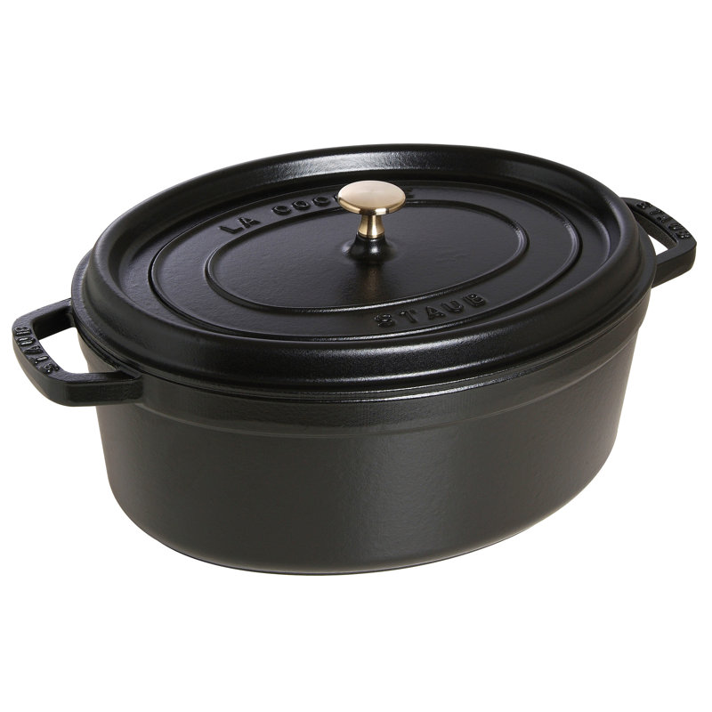 Staub Cast Iron Oval Cocotte, Black Matte, 1.06 Quart