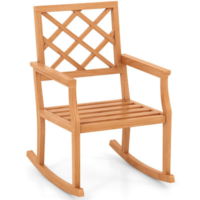 1 Pcs Teak Wood Rocking Chair With Backrest And Slatted Seat Backyard And Lawn