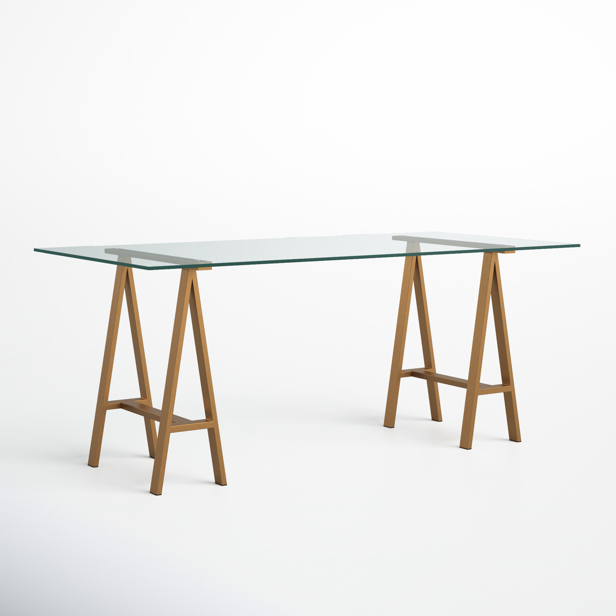 Tigerlily Glass Desk, 30" H x 71" W x 36" D, Brushed Brass