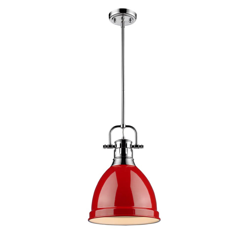 Luminaire suspendu unique / remarquable à 1 lumière Ruthie sans accents de matériau secondaire ou d'accent, Rouge, Chrome