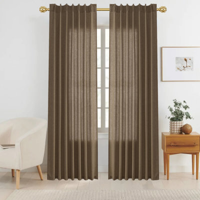 Pinch Pleat Linen Curtains 2 Panels Set