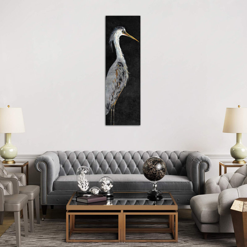 Heron On Black II by Julie Derice - Wrapped Canvas Panoramic Print, 152.4 cm H x 50.8 cm W x 3.175 cm D