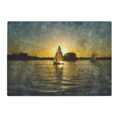 Sailboats on the Lake Painting Chopping Board