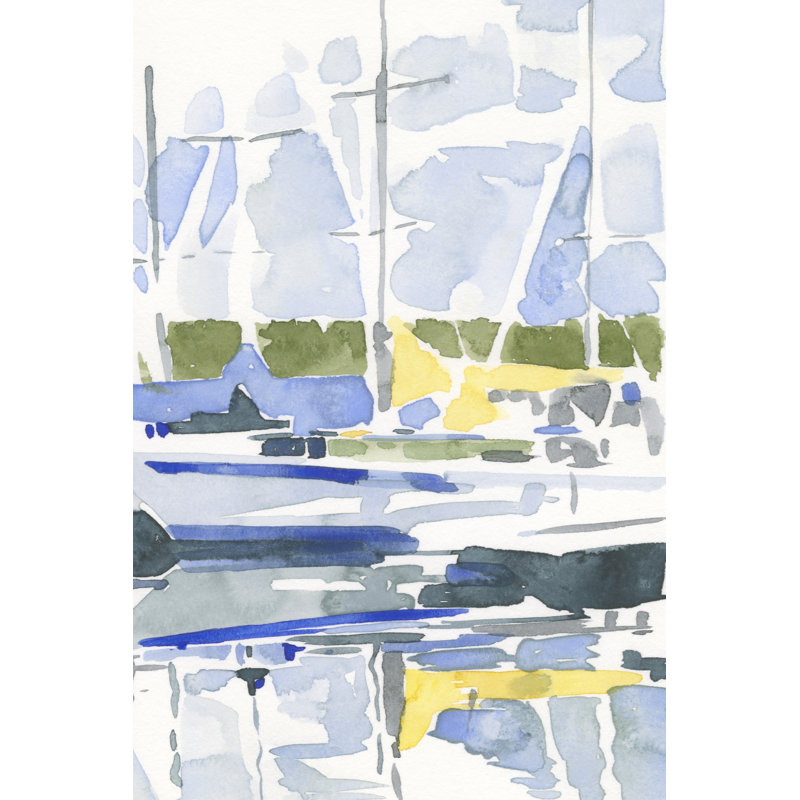 Sailboat Reflections II by Emma Caroline - Painting, 122 cm H x 81 cm W, Black Floater Framed