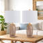 Lampe de table en rotin osier 21 "avec interrupteur à bouton et abat-jour en lin blanc Arcola