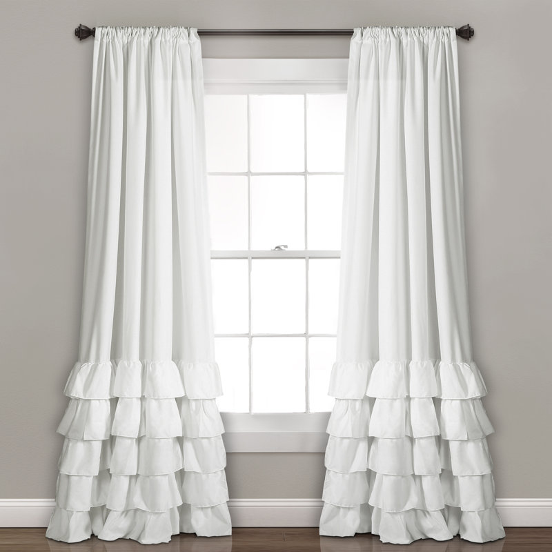 White Polyester Ruffled Light-Filtering Rod Pocket Curtain Panels, 40"W x 84"L