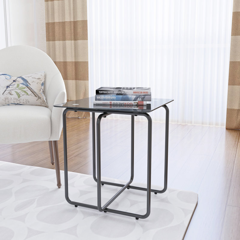 Table d'appoint moderne en verre trempé, Noir