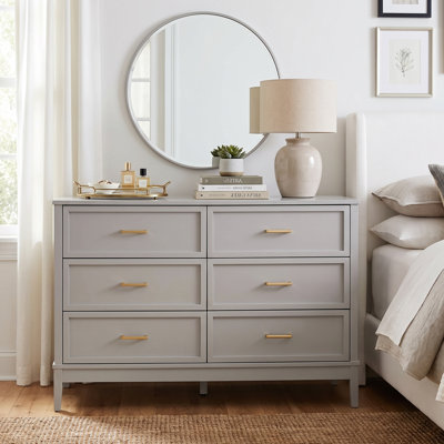 Walter 6 Drawers Dresser for Bedroom, 47.3" W Modern Chest of Drawers, Wood Drawer Organizer for Clothes, Entryway, Hallway, Nursery or Living Room, Light Gray
