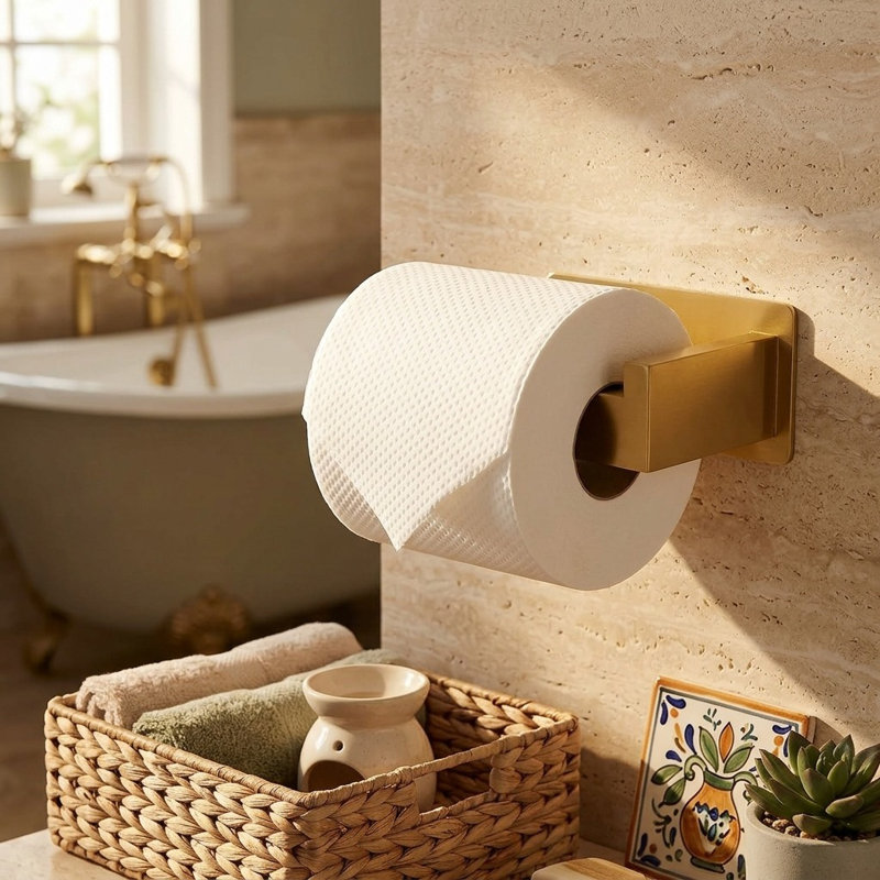 Porte-papier hygiénique auto-adhésif sans perçage, Doré
