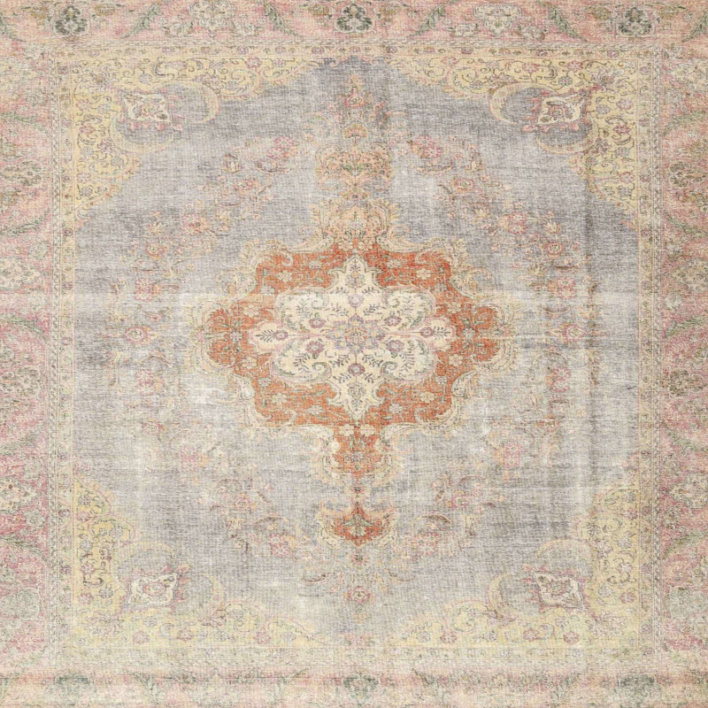 Tapis traditionnel vert / beige, Carré 4 pi