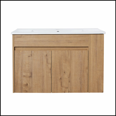 Meuble-lavabo mural avec lavabo en céramique blanche et tablette ouverte réglable pour les petits espaces