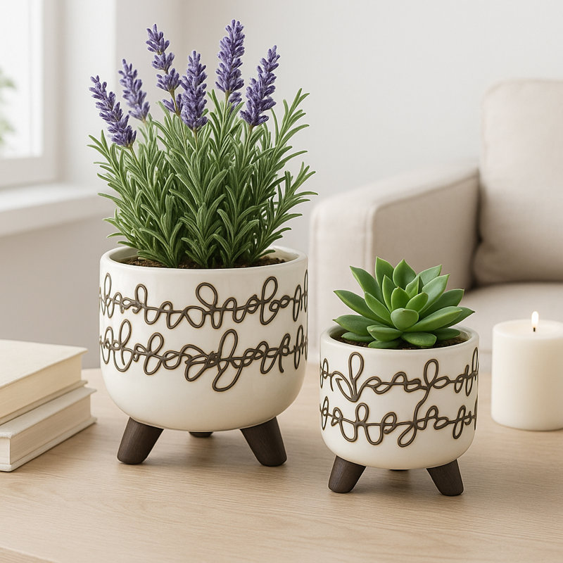 Ceramic Outdoor and Indoor Planters for Home Decor - Decorative Flower Pots for Living Room or Paito Areas -Set of 2, 8", 6"