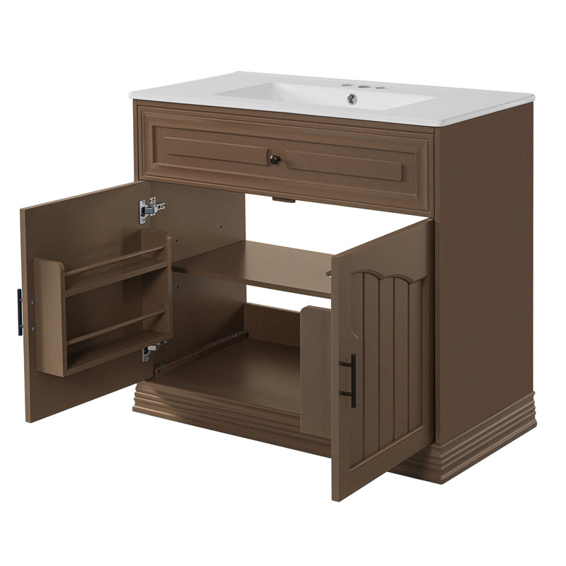 36'' Single Bathroom Vanity With Ceramic Sink, Brown