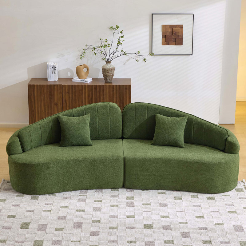 108 Curved Four-Seat Sofa with Chenille Fabric, Vert
