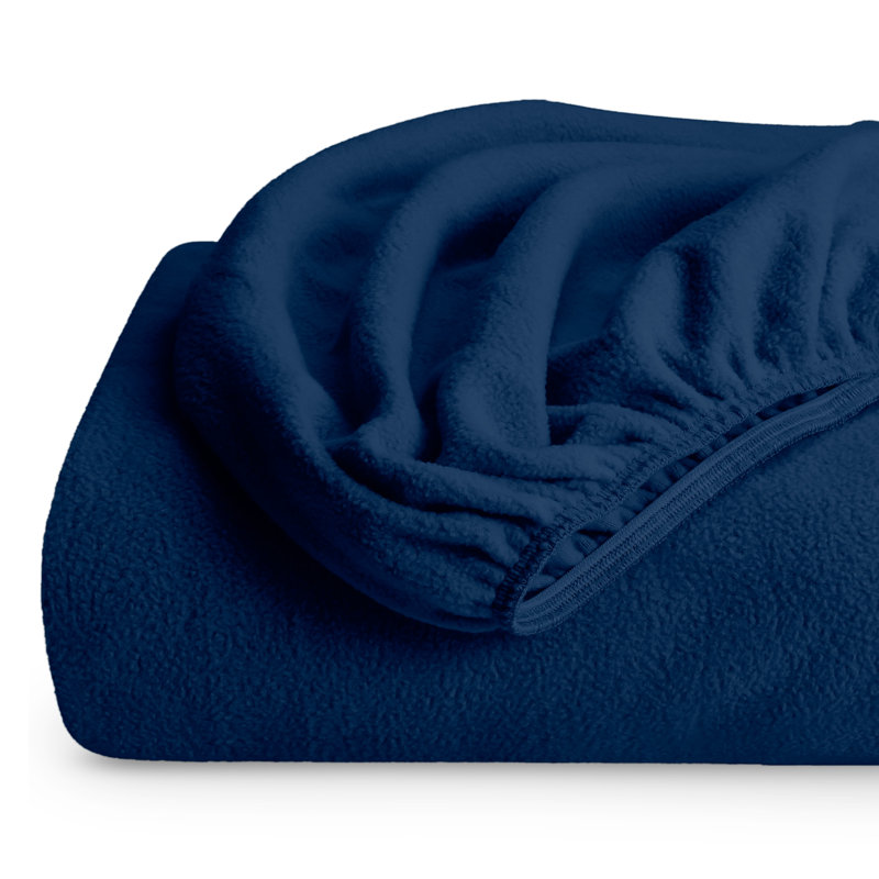 Queen Size Dark Blue Microfiber Fleece Deep Pocket Fitted Sheet