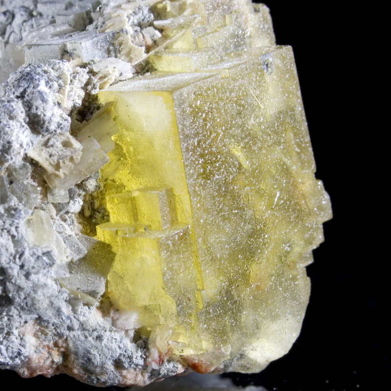 Fluorite jaune avec galène sur baryte - Aouli, Maroc