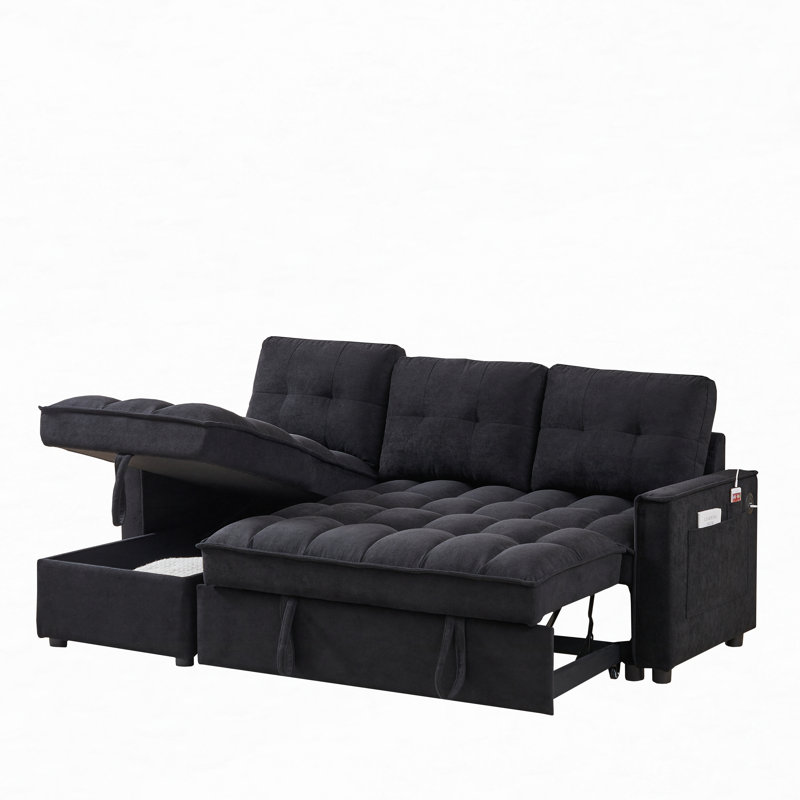 Canapé modulaire réversible avec chargement USB et tiroir de rangement, Chenille noir