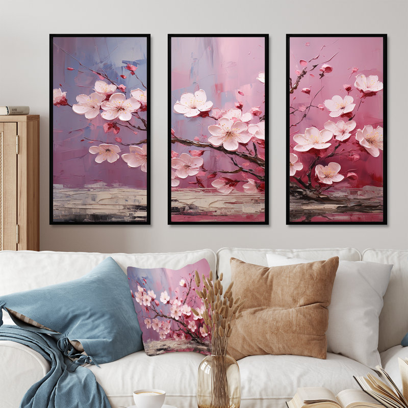 Fleurs de cerisier du Japon, impression d'art mural japonais, Cadre flottant noir, H 32 po x l 48 po x P 1 po