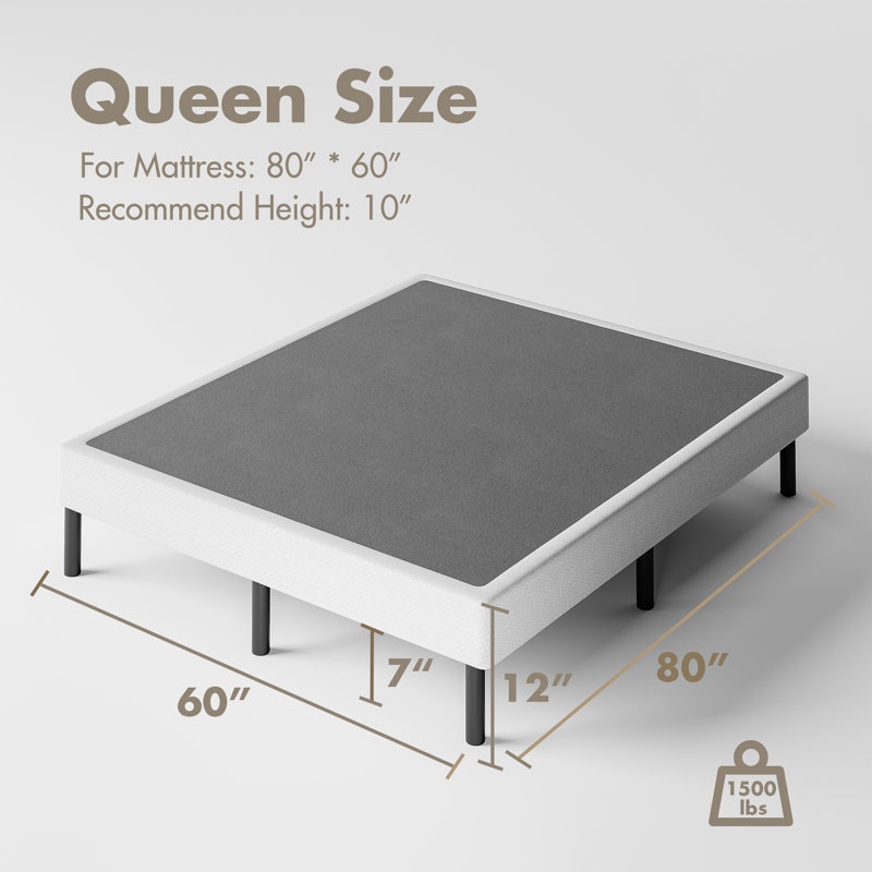 14" High Legs Included Metal Box Spring With Frabric Cover, Sturdy Mattress Foundation, Easy Assembly, Queen