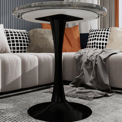 Marble-Top Round Side Table With Tapered Pedestal Base, Ideal For Living Room, Modern Minimalist Design