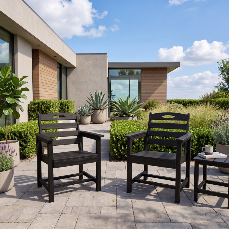Ensemble de 2 chaises de patio en PEHD avec accoudoirs, Noir