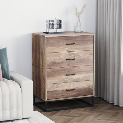 32.8" 4-Drawer Home Office Cabinet with Steel Base, Modern Industrial Storage Chest