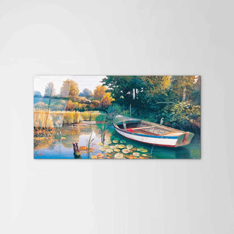 River Silent Boat by Art Studio 50cm H x 100cm W High Quality Print on Frameless Panel, Lightweight, Ready to Hang