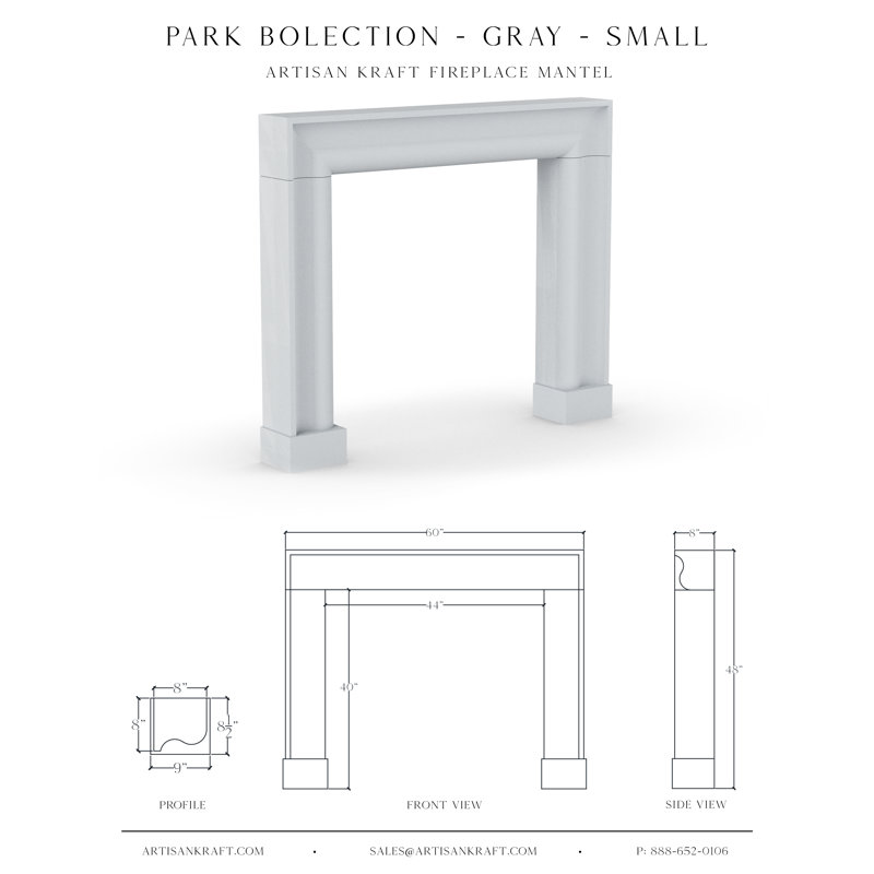 Foyer en pierre de fonte Park Bullection avec foyer Bullnose, Gris, 8 po x 60 po x 48 po