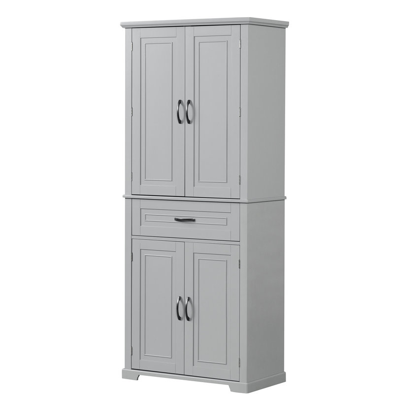 Tall Grey Bathroom Storage, Doors, Drawer, Adjustable Shelf, Functional Design Storage With Doors And Ample Space, Elegant