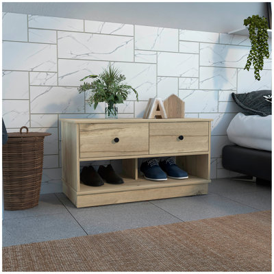 Hamilton Storage Bench, Two Open Shelves, Two Drawers -