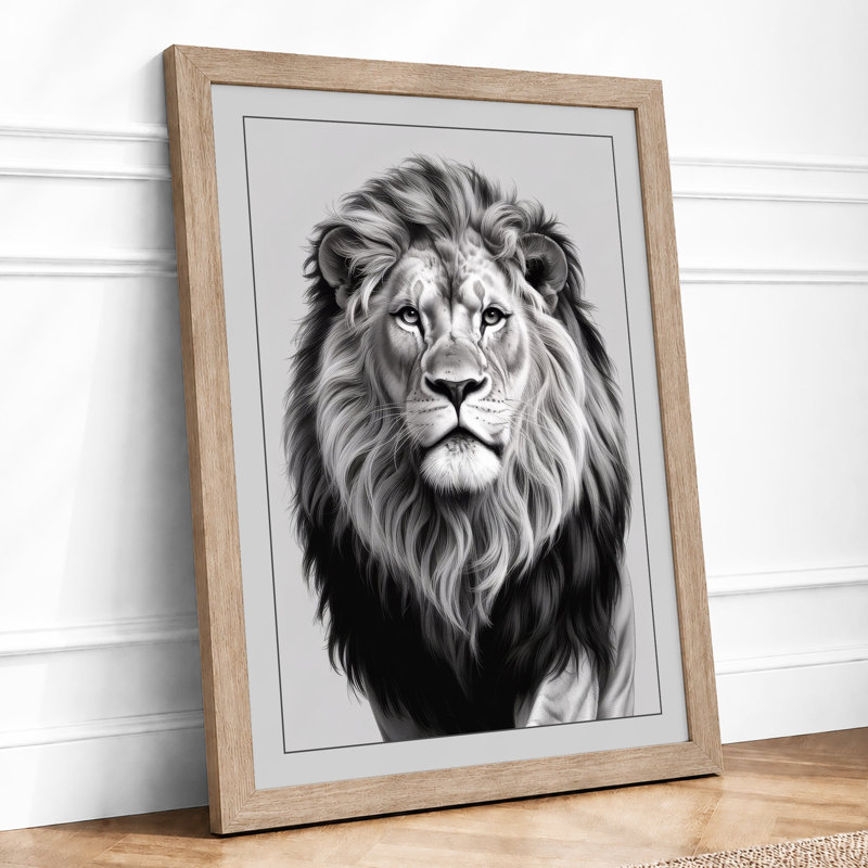 Sovereign Lion Minimalist - Framed Print, A1 - 84.1 x 59.4 cm, Oak
