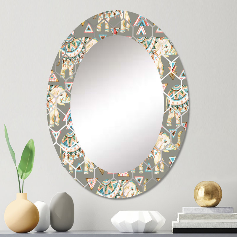 Éléphant indien tribal - miroir mural moderne, 30 po x 20 po