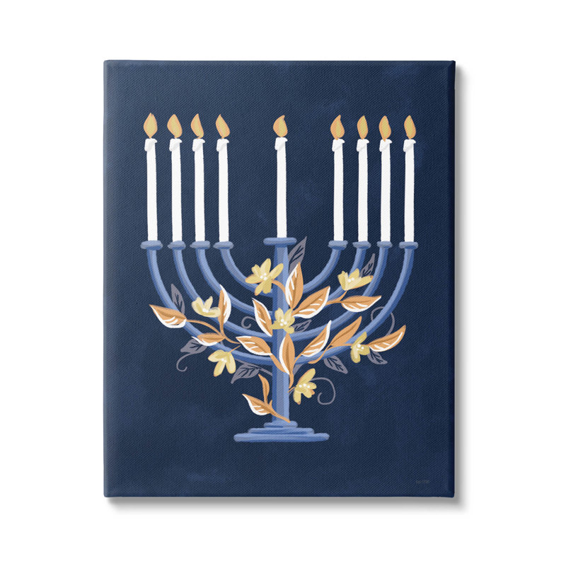 Art traditionnel sur toile de la menorah traditionnelle Hanoukka par House Fenway, H 20 po x l 16 po x P 1,5 po