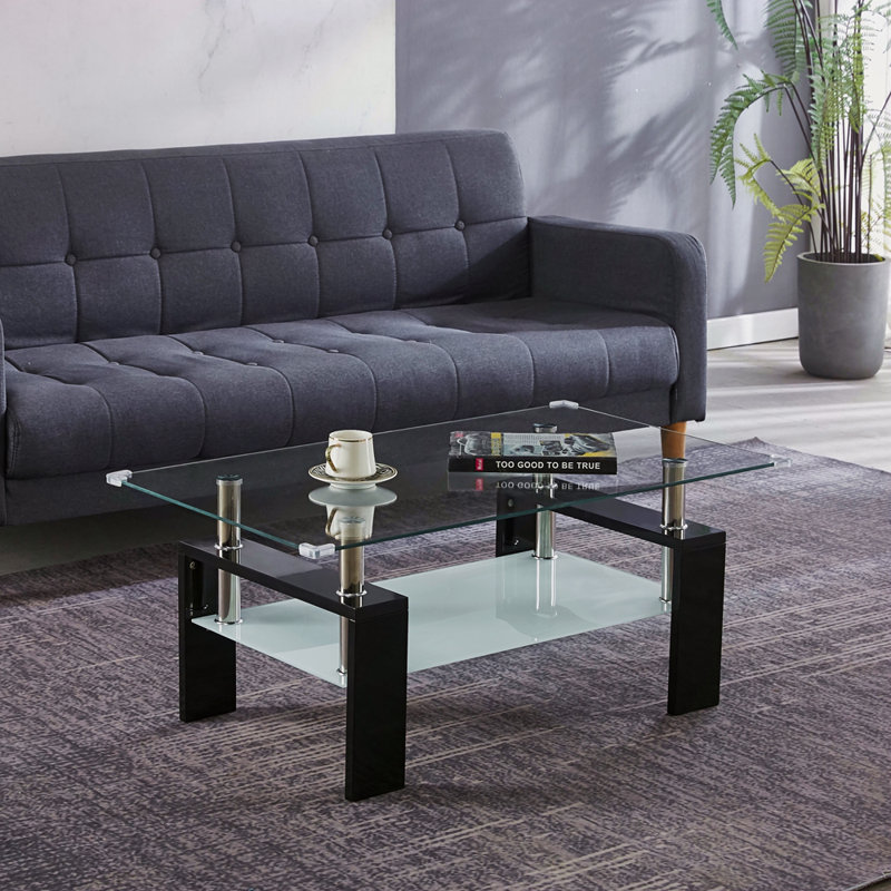 Table basse Artisan, pieds en acier inoxydable pour le salon, Noir