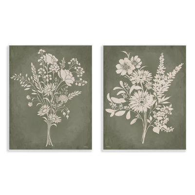«Wildflower Silhouettes on Green», ensemble de 2 plaques murales, design par Cat Thurman Designs