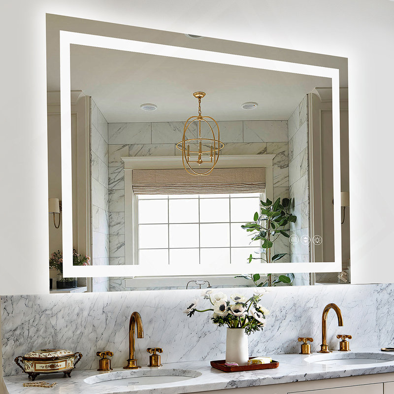 Miroir de salle de bain 55 "à DEL sans cadre 55", miroir intelligent, 36 po x 55 po