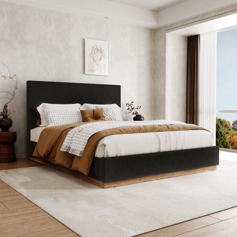 Haden Upholstered Platform Bed Frame, Black, Full / Double