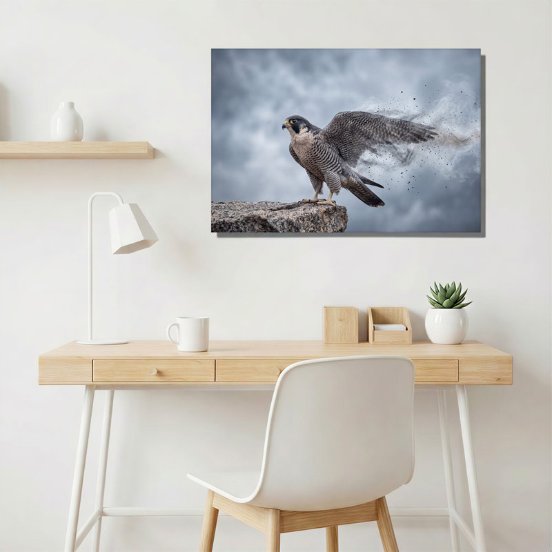 Art mural sur toile, "Peregrine Falcon perché sur un rocher", H 28 po x l 40 po