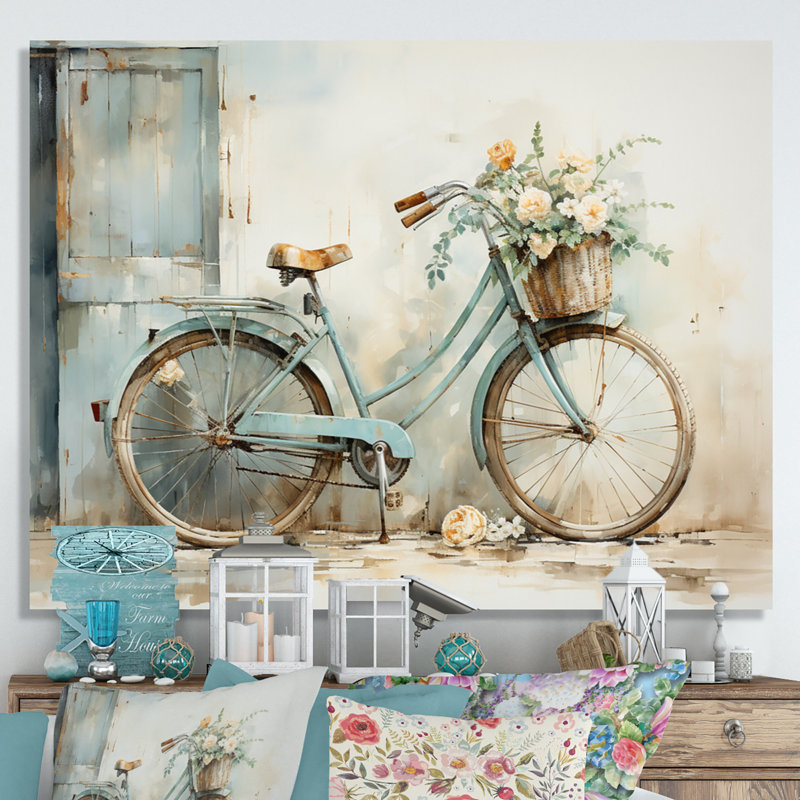 Vélo, pédalage tranquille en V - art mural vélo, H 34 po x l 44 po, Toile tendue, Sans cadre