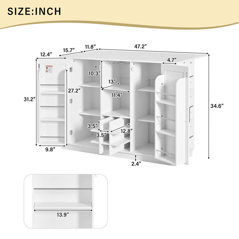  Table de comptoir 47,2 po avec plateau pliable et prise de courant, Blanc