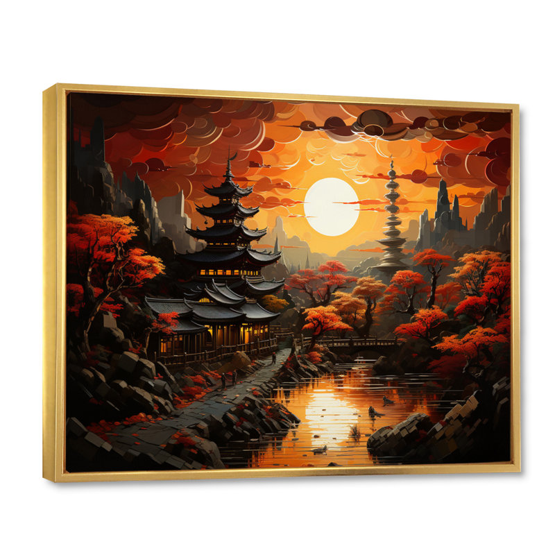 «China Art Dynastic Echoes V», reproduction sur toile, H 30 po x l 40 po x P 1,5 po, Cadre flottant doré
