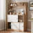 55"W Sideboard With Hutch, Tall Coffee Bar Cabinet With Sliding Doors