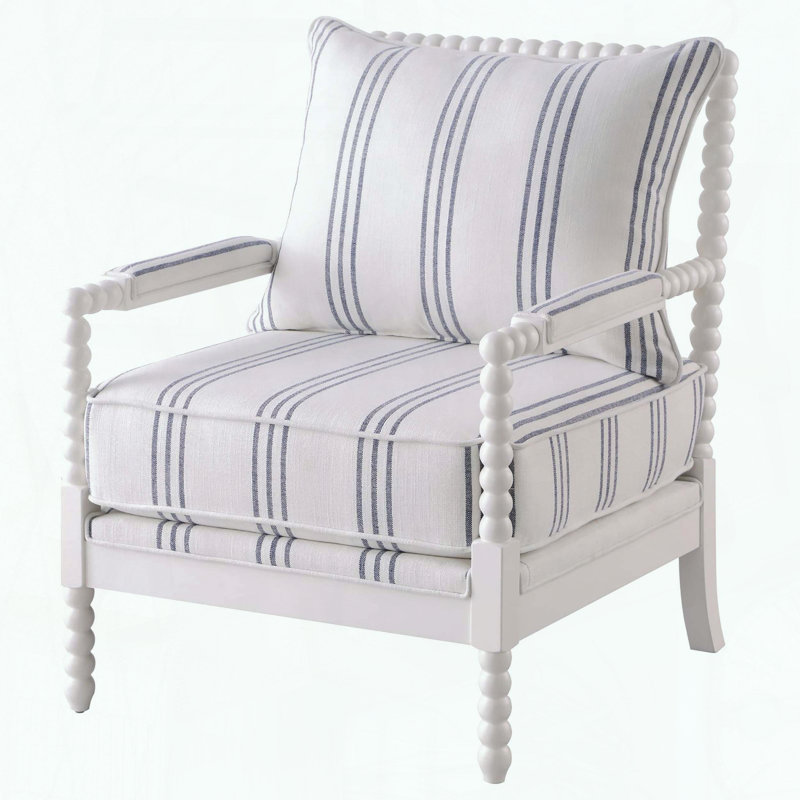 Nautical-Inspired Stripe Accent Chair with White Frame